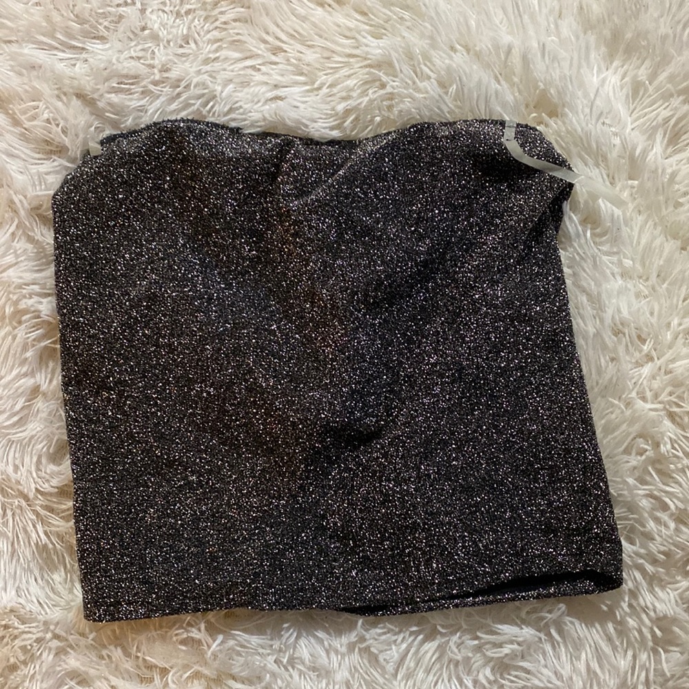 Silver sparkly strapless tube top